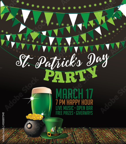 St. Patrick's Day green beer party invitation poster. EPS 10 vector.