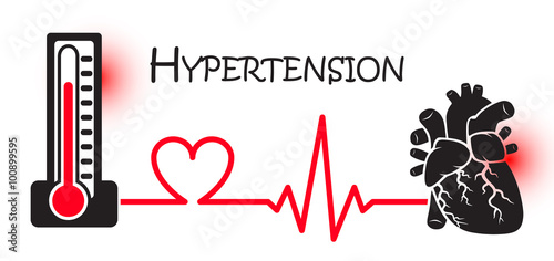 Essential or Primary Hypertension ( high blood pressure )( sphygmomanometer connect to heart ) ( flat design ) ( NCD concept ( Non communicable diseases )) ( Heart attack ( MI ))