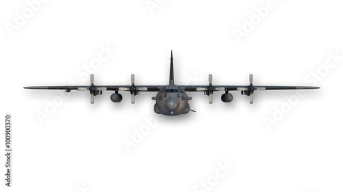 Bomber, military plane isolated on white background, front view