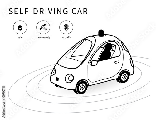 Self-driving car line icon