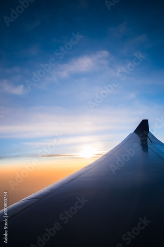 Sunrise view from window airplane in Abstract style