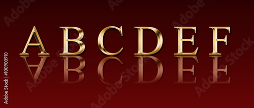 Golden alphabet from " A" to "F" on a red background