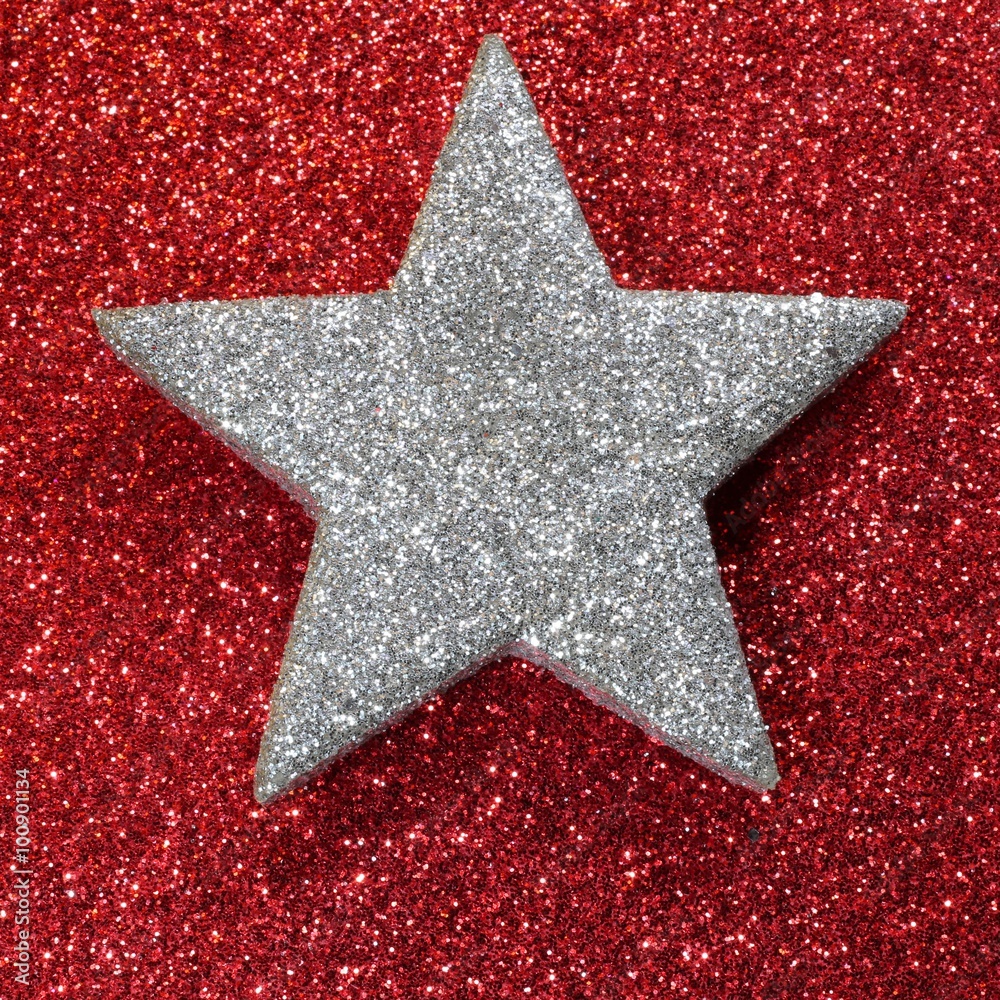 Obraz premium glitter silver star red luminescent background