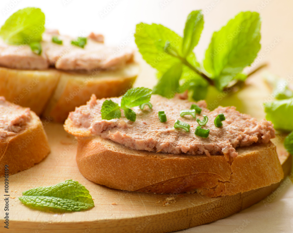 Sandwiches with paste and green onions. Sandwiches with paste and green onions.
