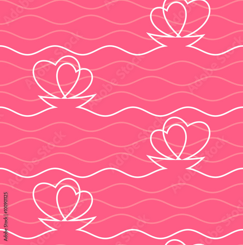 Seamless amorous texture. Two hearts in a boat in the sea. 