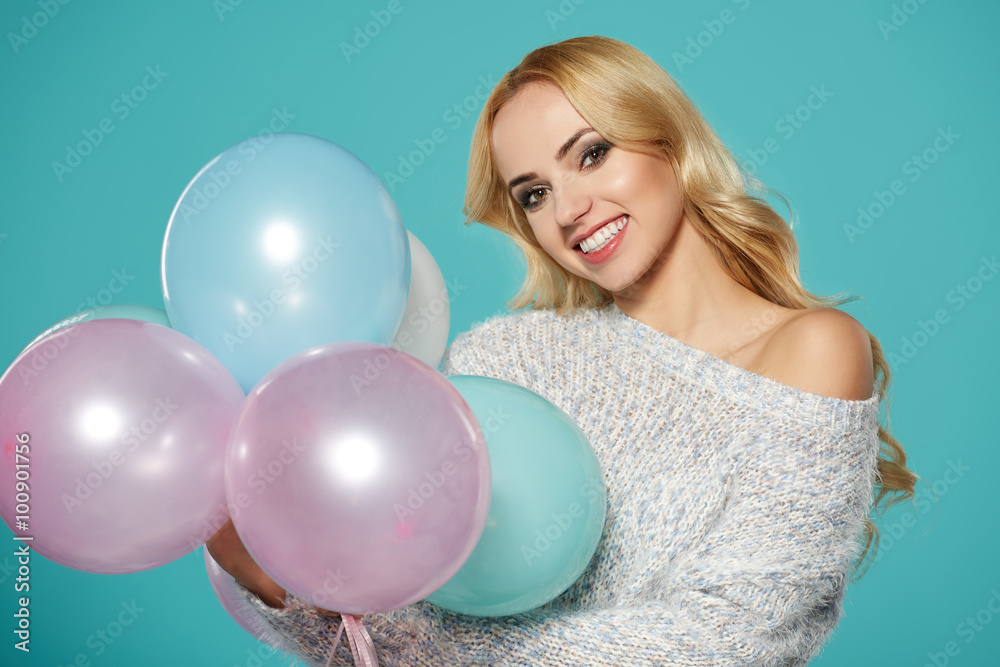 Attractive beautiful woman with balloons in studio Attractive beautiful woman with balloons in studio