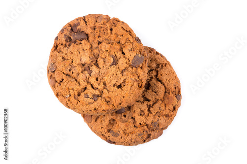 Chocolate chip cookies isolated on white