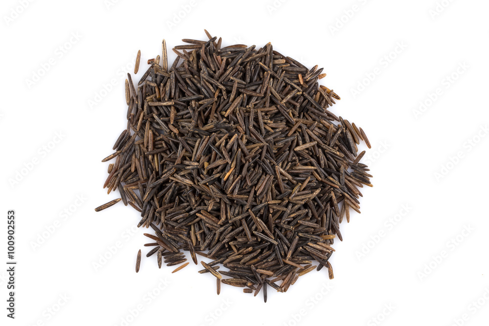Fototapeta premium Heap of wild rice on white background