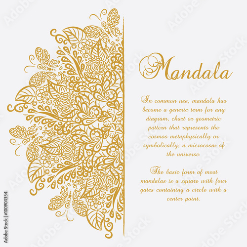 Vector mandala. White background. Gold ornament.
