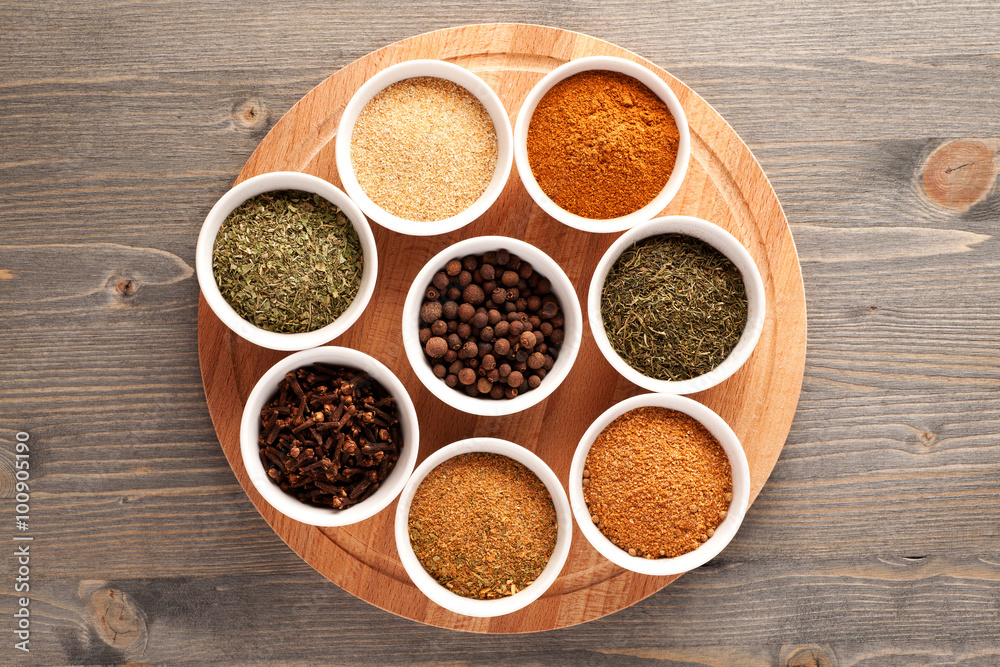 Set of spices top view Set of spices top view