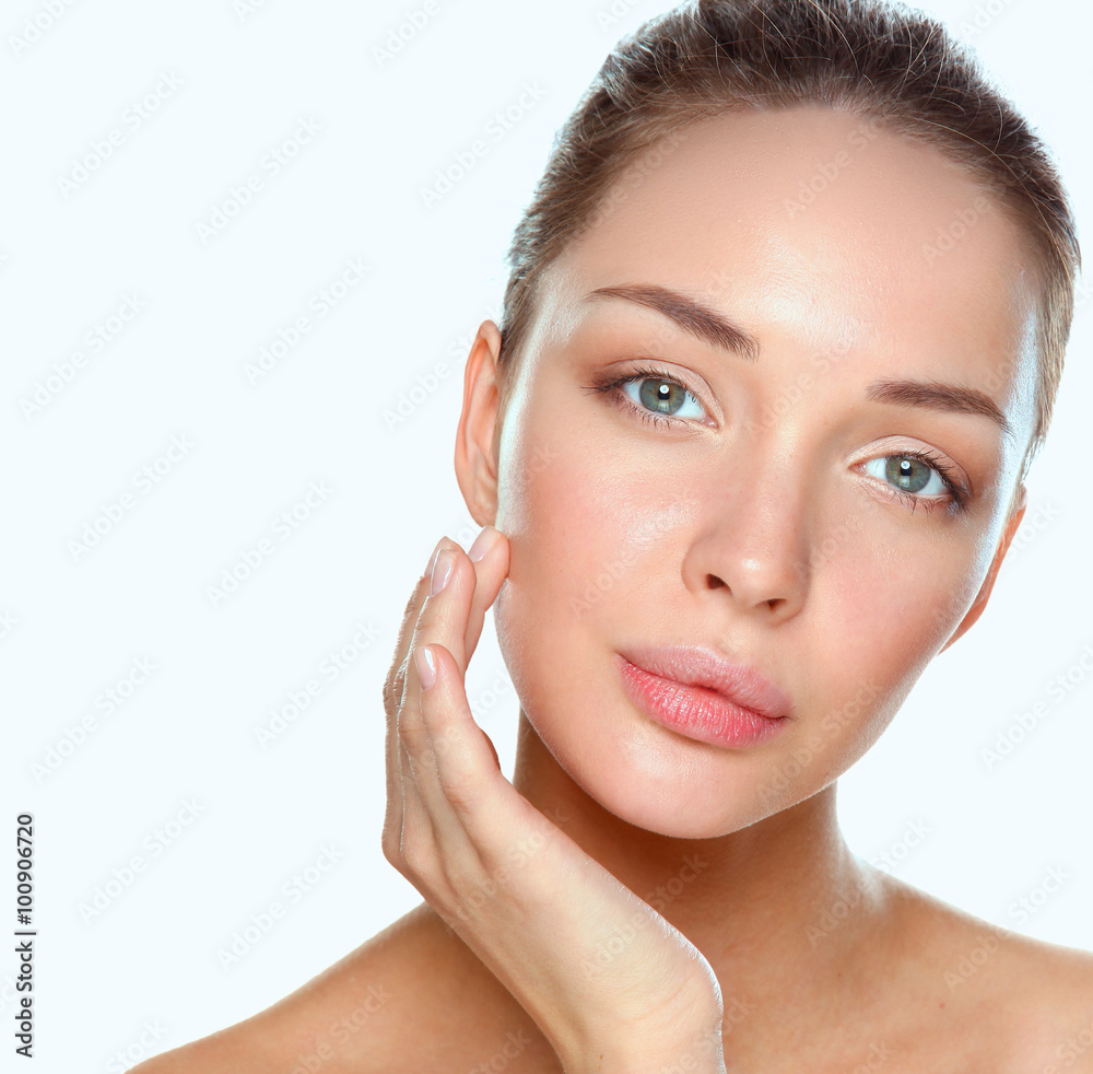 Close up portrait of beautiful young woman face. Isolated on white background. Close up portrait of beautiful young woman face. Isolated on white background.
