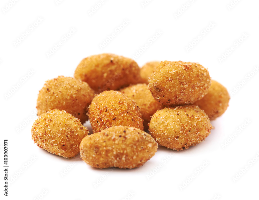 Pile of crunchy coated nuts isolated