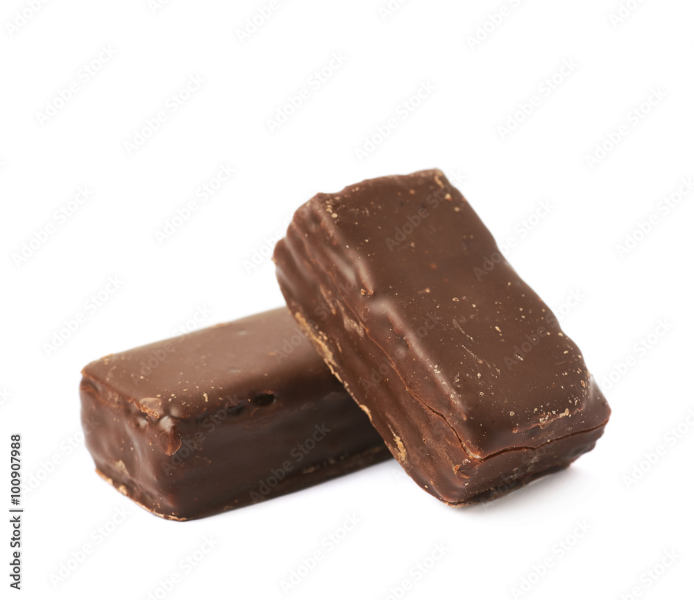 Chocolate coated candy bar isolated Chocolate coated candy bar isolated