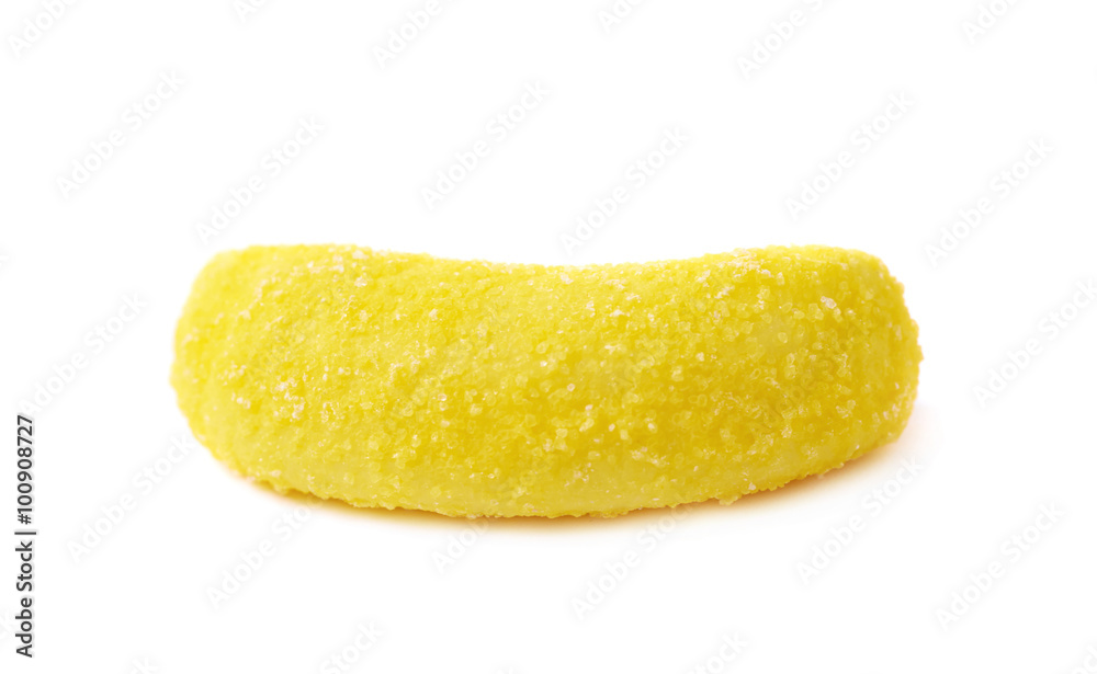 Banana shaped chewing candy isolated
