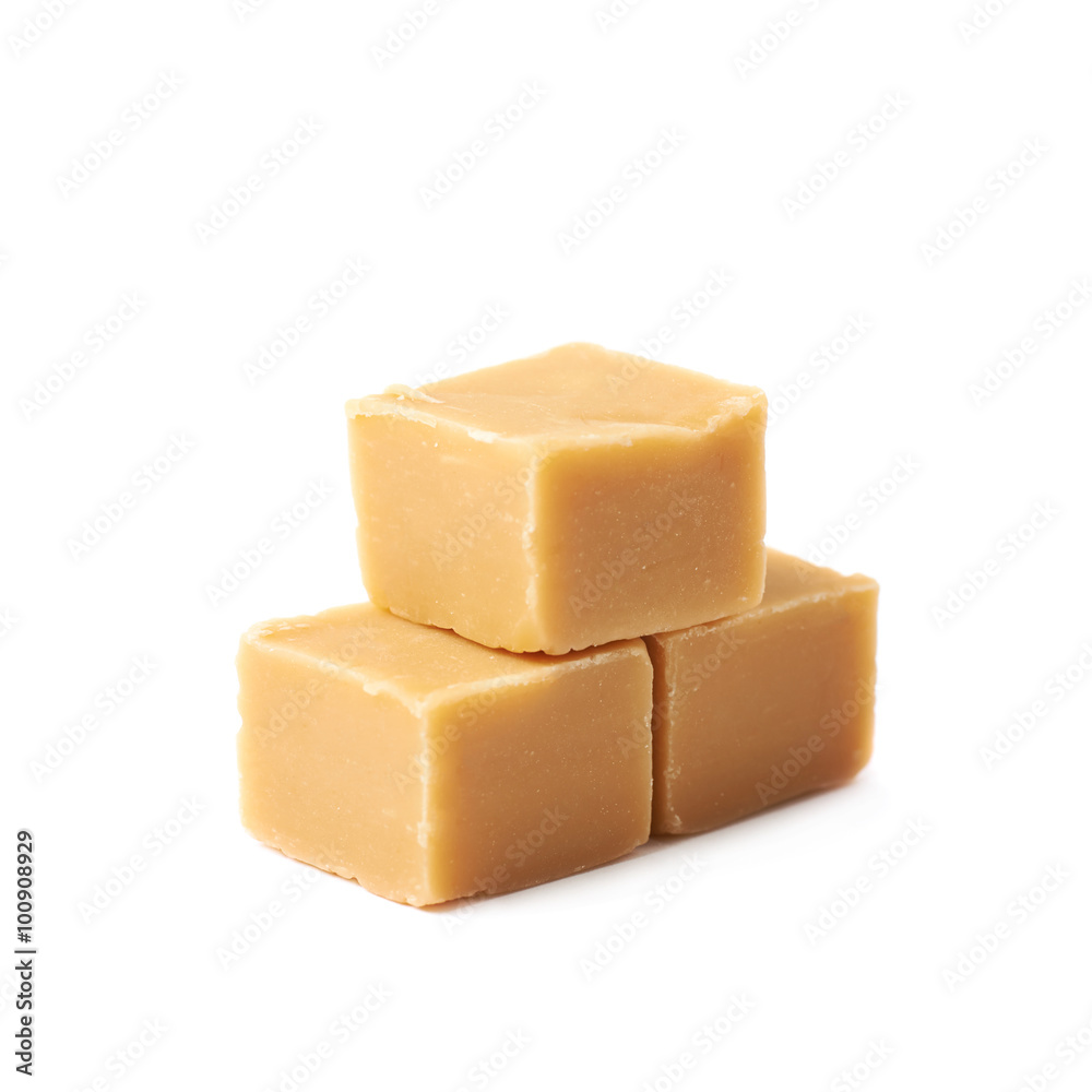 Almond butter toffee cube isolated Almond butter toffee cube isolated