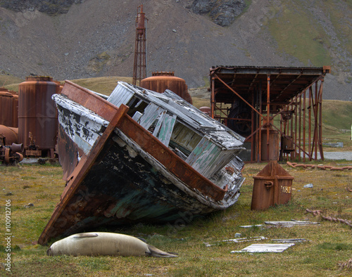 Old relic shipwreck in Grytviken, South Georgia Island