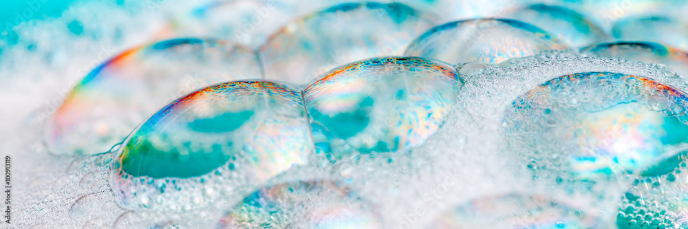 Clean blue soap bubbles and suds - obrazy, fototapety, plakaty 