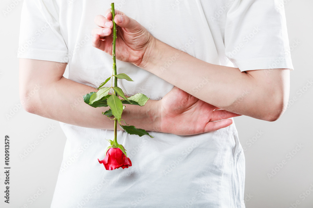 Man with single red rose