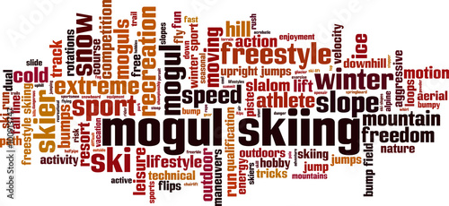 Mogul skiing word cloud concept. Vector illustration