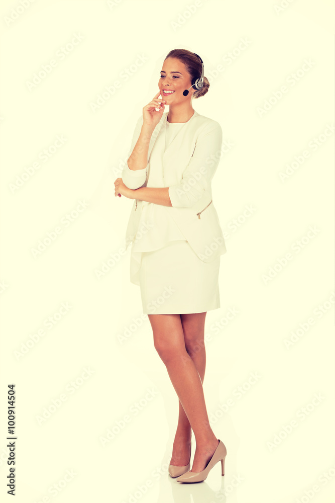 Young smile businesswoman with headphones Young smile businesswoman with headphones