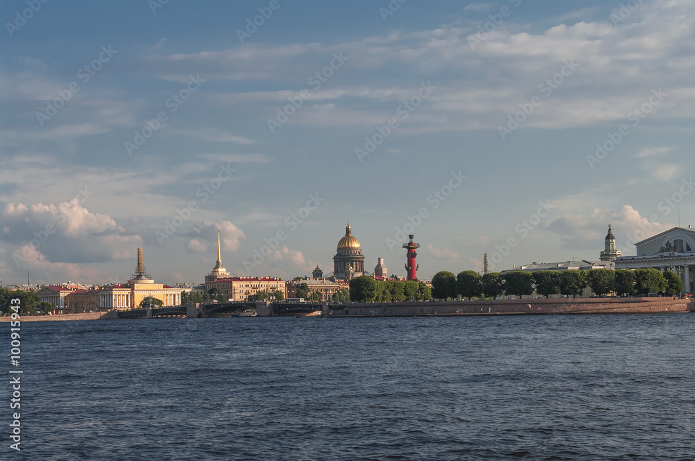 Vew of the town from Neva river, Saint Petersburg, Russia, summe