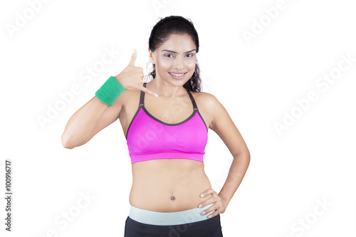 Indian Woman Making Call Gesture © Creativa Images