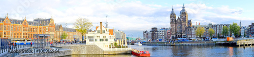 Photography Panorama from Amsterdam with the Central Station in the Netherla