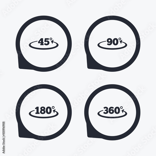 Angle degrees icons. Geometry math signs.