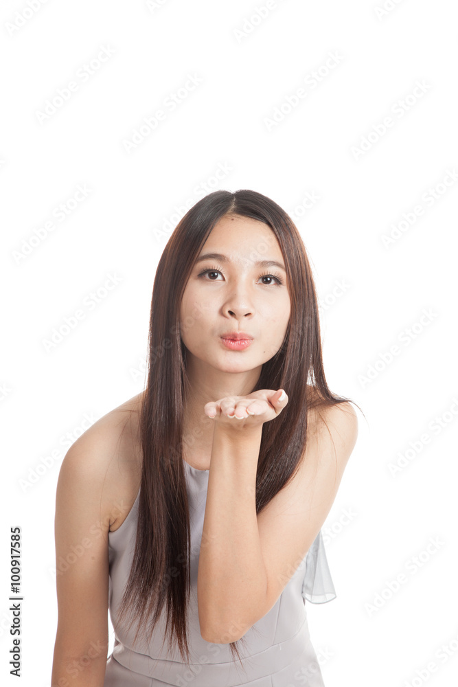 Beautiful young Asian woman blow a kiss Beautiful young Asian woman blow a kiss
