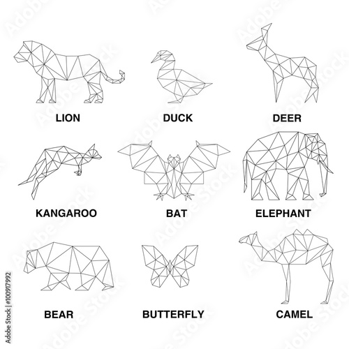 Fototapeta Naklejka Na Ścianę i Meble -  Geometric animals silhouettes. Set of polygons