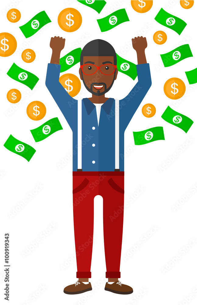 Happy man with flying money. Happy man with flying money.