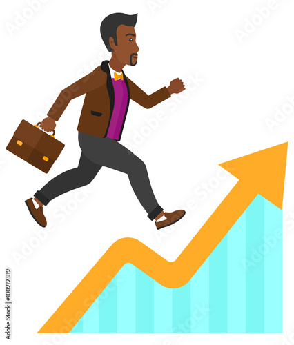 Man running on growth graph. 