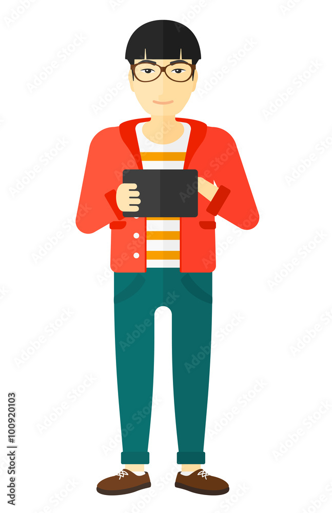 Man using tablet computer.