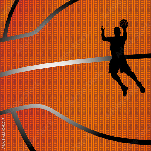 Basketball background with black color silhouette of a basketbal