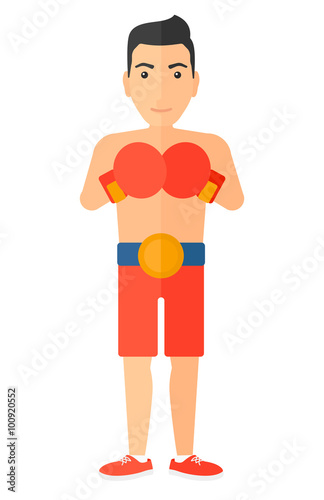 Confident boxer in gloves.