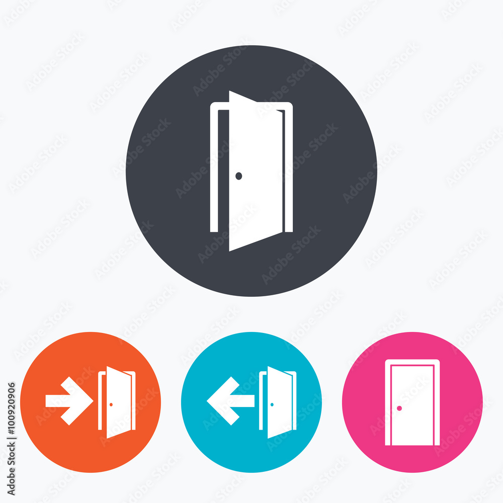 Doors signs. Emergency exit with arrow symbol. Doors signs. Emergency exit with arrow symbol.