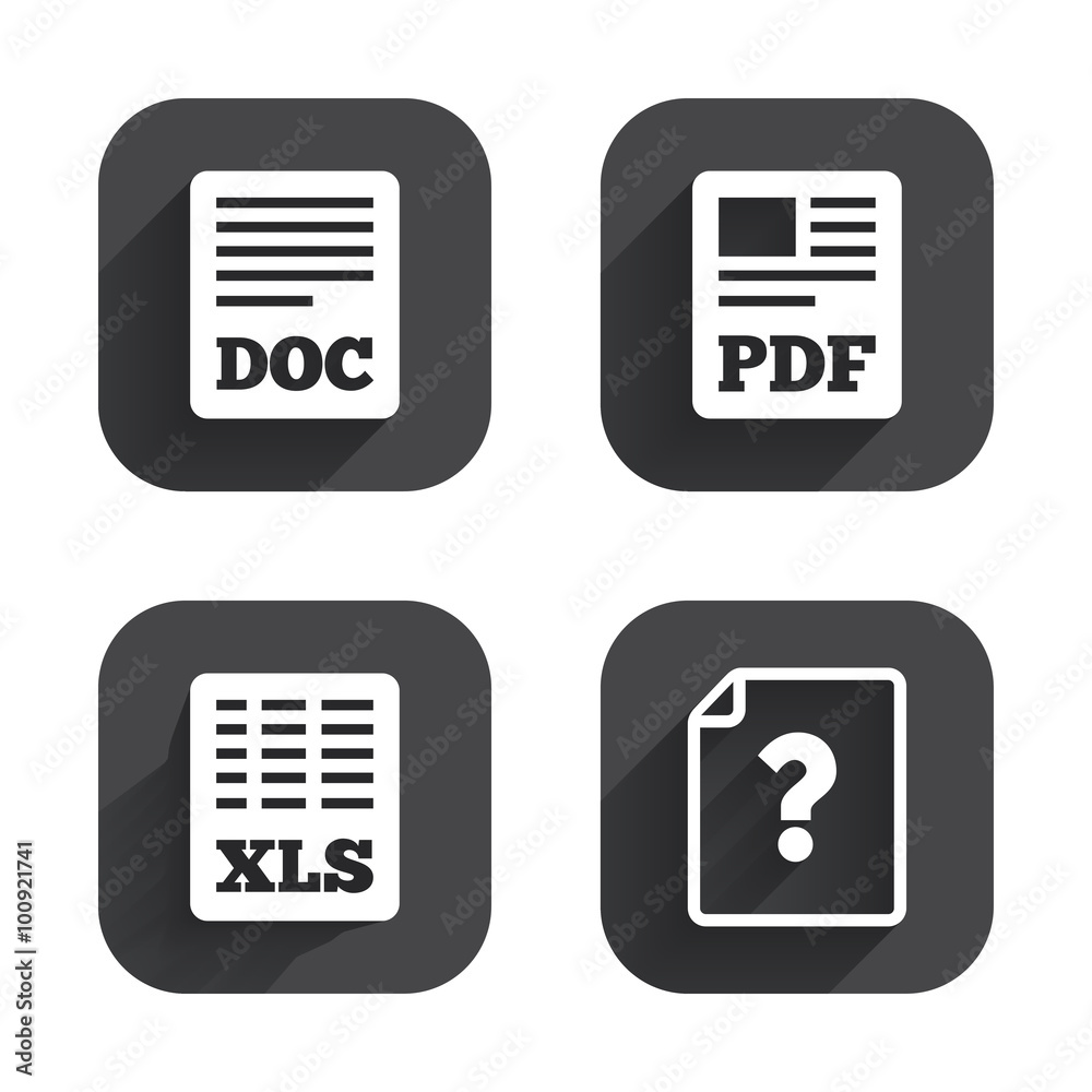 Document icons. XLS, PDF file signs. Document icons. XLS, PDF file signs.
