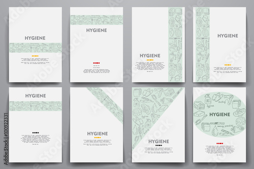 Corporate identity vector templates set with doodles hygiene theme