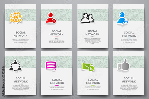 Corporate identity vector templates set with doodles social network theme