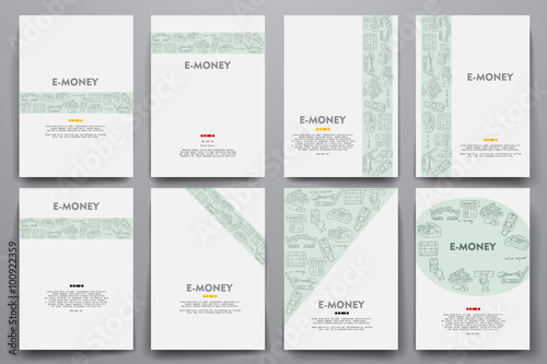 Corporate identity vector templates set with doodles e-money theme