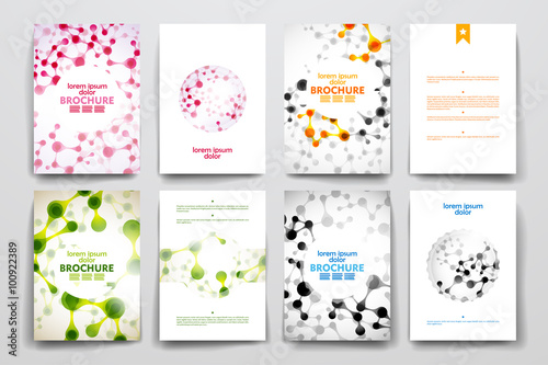 Set of brochure, poster design templates in DNA molecule style