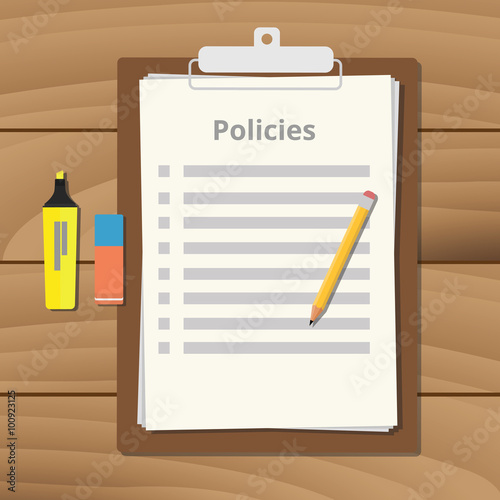 policies policy document checklist list with clipboard paper pencil