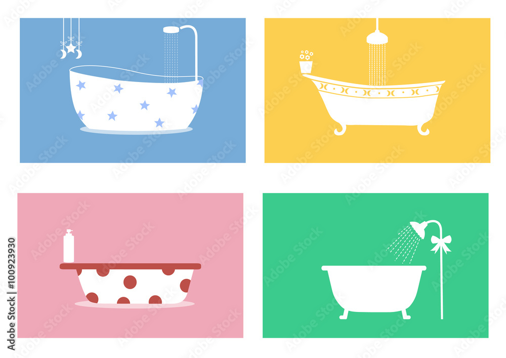 Group of bathtubs,Vector illustrations