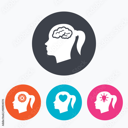 Head with brain icon.Female woman symbols.
