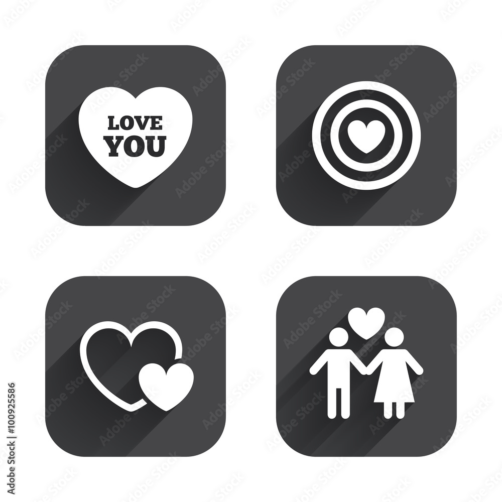 Valentine day love icons. Target aim with heart.