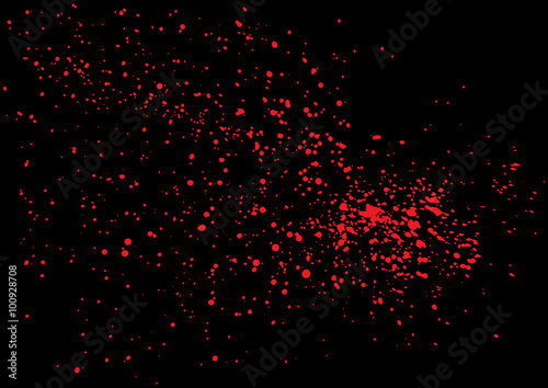 Vector splatter of blood in red color on black background. 