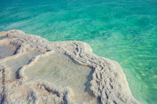 Texture of Dead sea. Salt sea shore