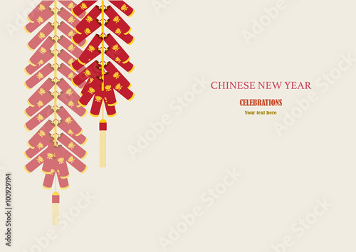 Red firecrackers on Chinese New Year Card,Vector illustrations