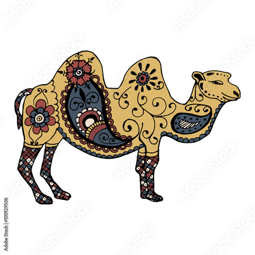 Hand drawn color camel painted zentangl and doodle
