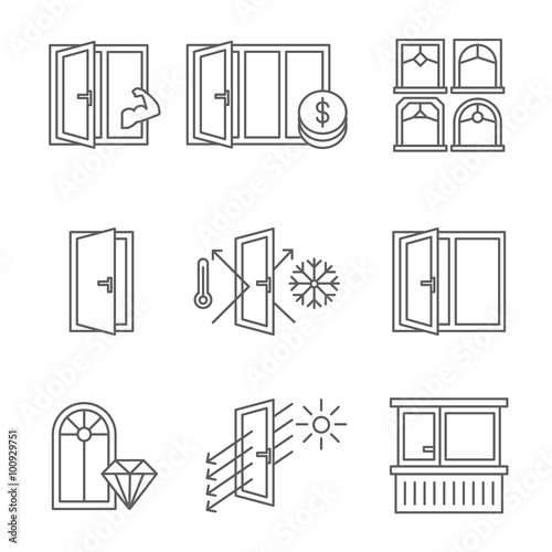 Windows icon set with door and balcony.
